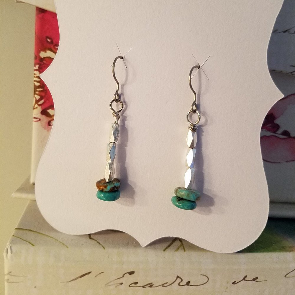 Genuine turquoise/thai silver drop earrings